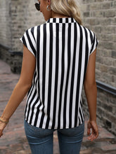 Striped Print Notched Neckline Batwing Sleeve Blouse